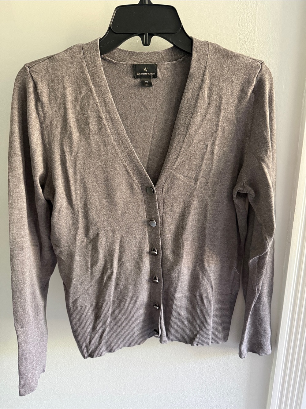 Worthington Taupe V-Neck Button Cardigan